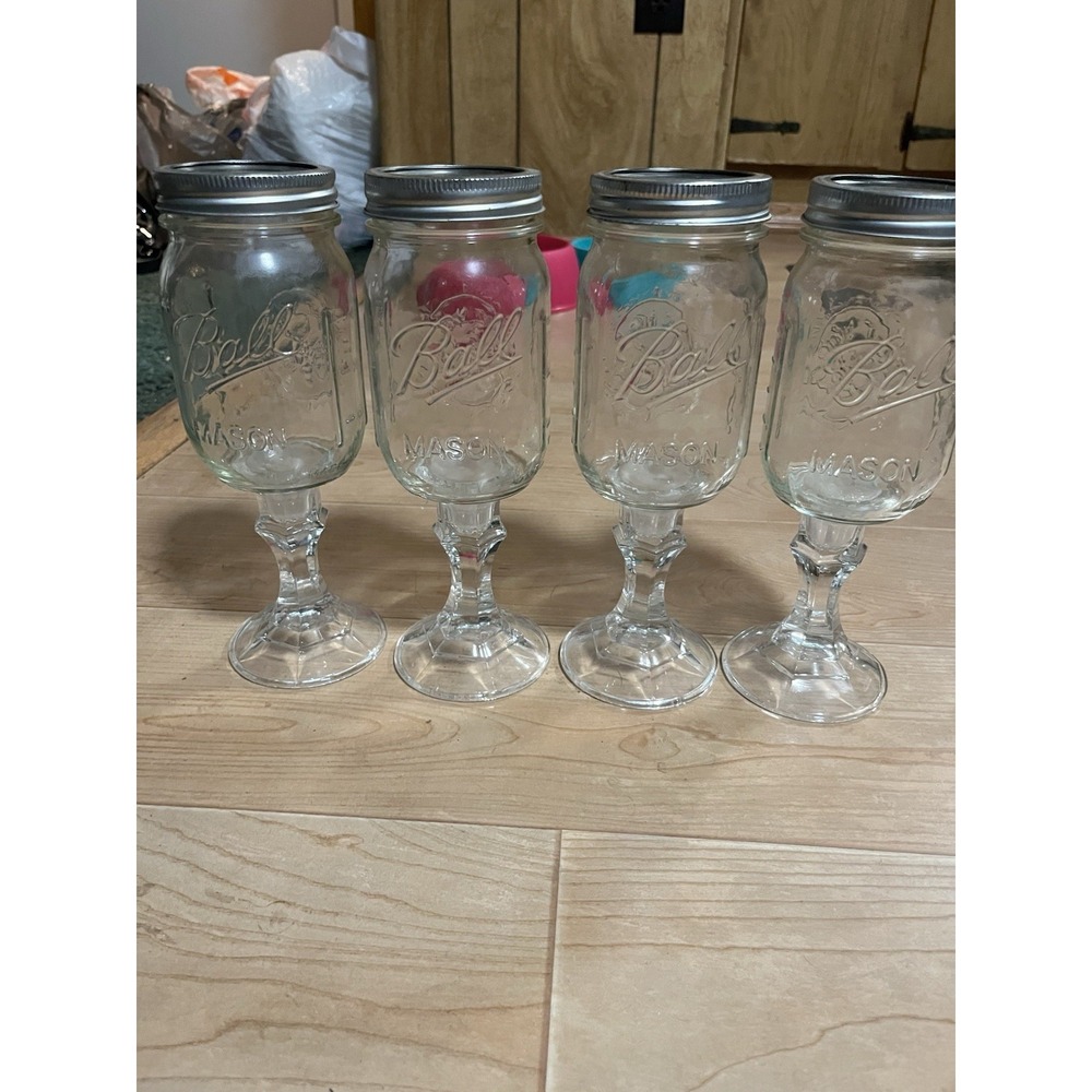 BALL MASON JAR~SET OF 4~WINE GLASSES STEM PEDESTAL~JOKE/GAG~COLLECTORS~VNC.